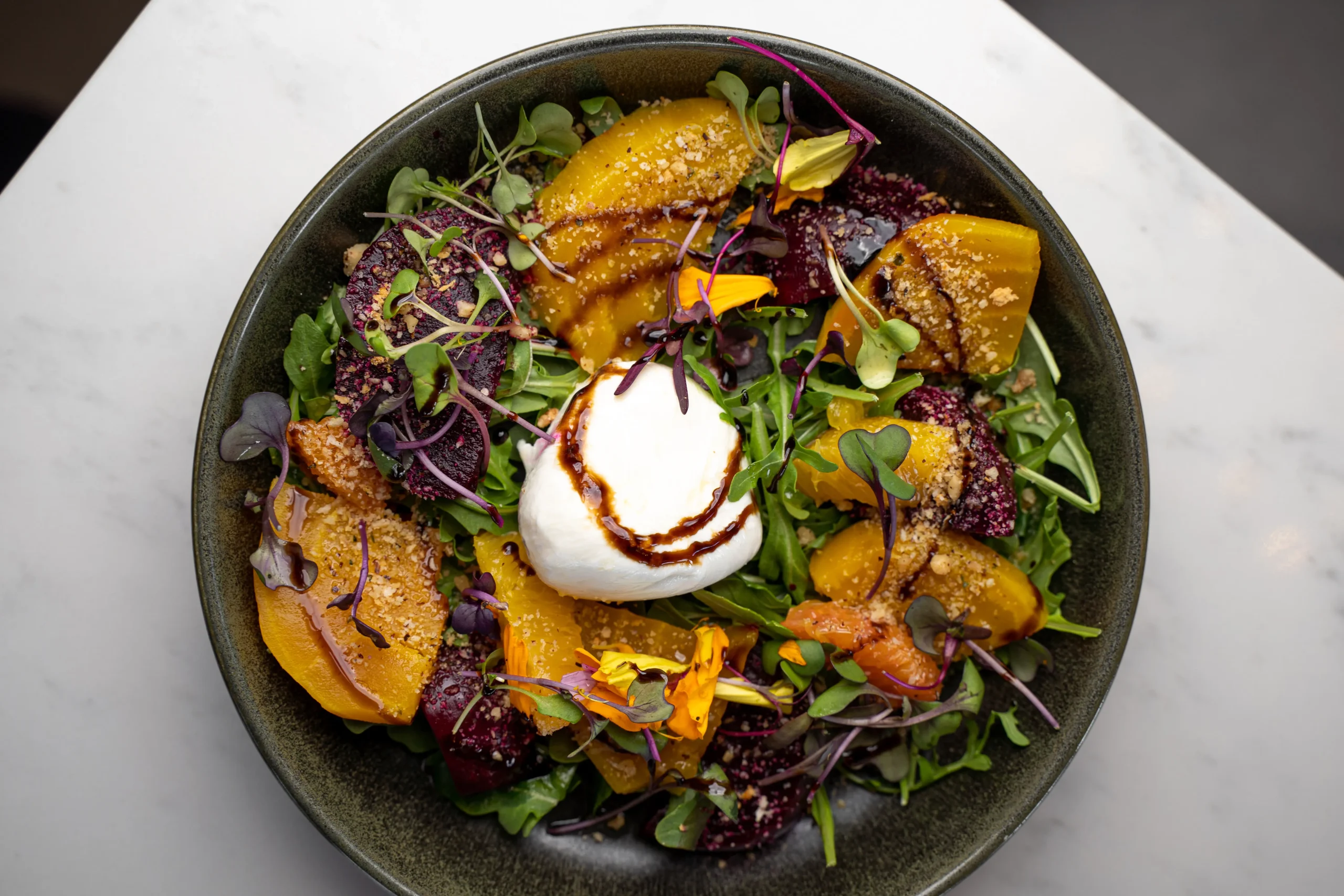 beet and burrata salad with balsamic dressing